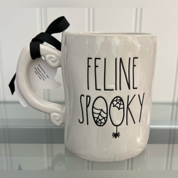 Rae Dunn Ghost Cat Halloween Feline Spooky Double Sided Coffee Mug 2025 NEW - Picture 2 of 2